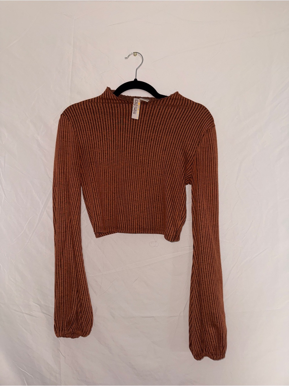 Mimi Chica Rust Ribbed Long-Sleeve Crop Top